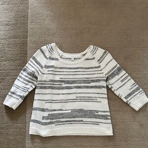Striped White & Gray Knit Crewneck Sweater - Women
